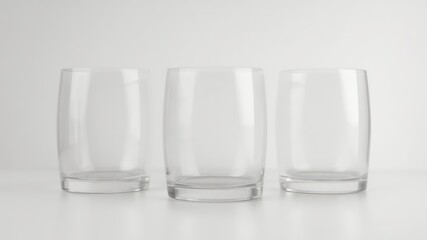 Poster - Refined Simplicity A Trio of Empty Clear Drinking Glasses on a Light Surface Ready for Refreshment and Hydration