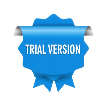 Blue ribbon badge with trial version text isolated on transparent background