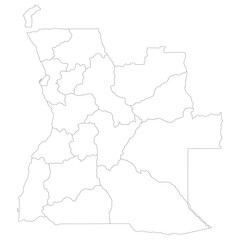  Angola map regions. Map of Angola regions in white color