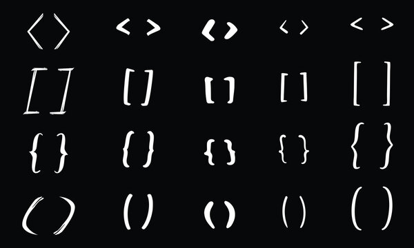 Set of text brackets, braces, quote, text box icons