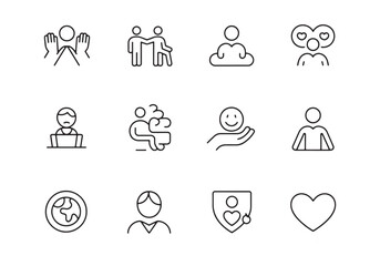 Aufkleber - Collection of simple line art icons representing people and concepts like support love and work human