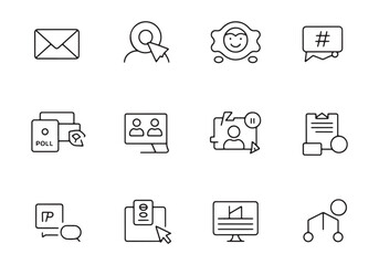 Fototapete - Collection of thin line icons for communication and social media envelope email