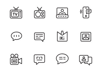 Fototapete - Vintage television radio laptop phone chat bubbles camera and picture icons broadcast