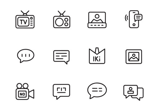 Vintage television radio laptop phone chat bubbles camera and picture icons broadcast