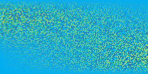 Aufkleber - Colorful pixel mosaic pattern on a vibrant blue background, featuring an abstract digital texture of small squares in yellow, green, and purple tones.