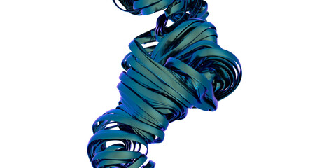 Poster - Stunning 3D render of teal ribbons swirling and intertwining. Perfect for abstract design, technology, or futuristic concepts.