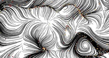 Poster - Black and white abstract art with swirling lines and colorful accents. Perfect for modern design.