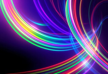 Wall Mural - Swirling holographic neon rainbow backdrop with vibrant glowing light streaks, pattern, galaxy