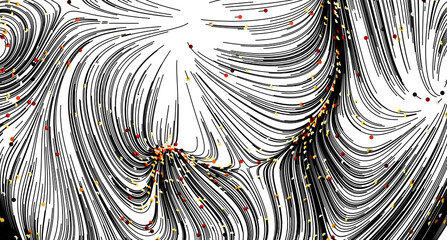 Poster - Abstract art background with swirling black lines and colorful dots. Perfect for modern designs.
