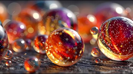 Poster - Macro view of vibrant hydrogel spheres with sparkling textures and cosmic reflections