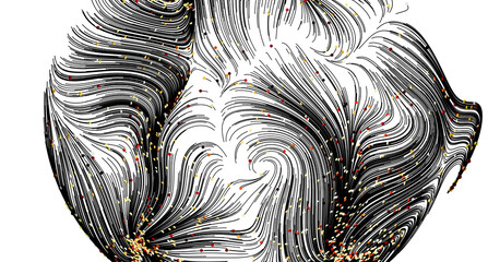 Poster - Stylish black and white abstract art with gold and red accents. Perfect for modern design.