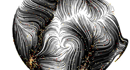 Poster - Black and white abstract art with swirling lines and colorful dots. Perfect for modern designs.