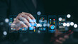 © wanniwat - UX UI, Mobile app user interface designs, digital software, mobile app development concept. Planning application process develop prototype wireframe for mobile phone. User experience, computer code.