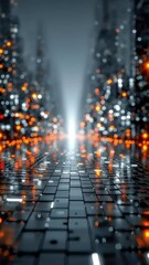 Poster - Futuristic glowing cityscape with illuminated data towers under a dark sky