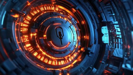 Poster - Futuristic technology concept featuring a glowing circular design with a key symbol in the center