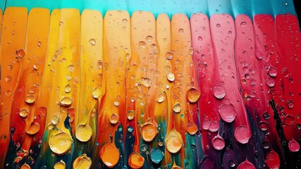 Poster - Colorful abstract art with vibrant hues and water droplets on a painted surface
