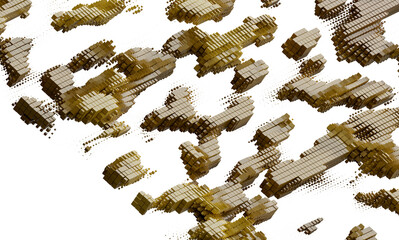 Poster - 3D render of gold cubes forming abstract shapes. Perfect for tech, digital, or luxury branding.