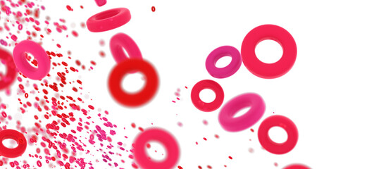 Poster - Abstract background image featuring pink and red rings floating on white. Perfect for presentations or websites.