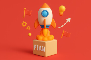 Poster - Plan and rocket symbolize innovation success growth and idea development fueling a powerful start
