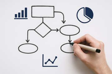 Poster - Flowchart connection analysis strategy and process inspire creative planning and decision making with hand drawing skills