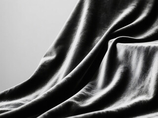 Poster - A draped gray fabric cascading over a surface creating soft folds and shadows in a studio setting