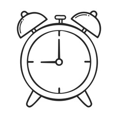 Poster - Black and white line art of a vintage alarm clock with bells – stock vector icon in line style