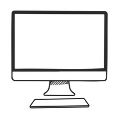 Poster - Black and white sketch of a desktop computer monitor with stand – stock vector icon in line style