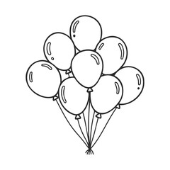 Poster - Black and white balloon sketch with clustered party decoration design – stock vector icon in line style