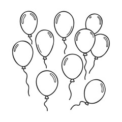 Poster - Hand-drawn balloon design with ten outlined party balloons – stock vector icon in line style