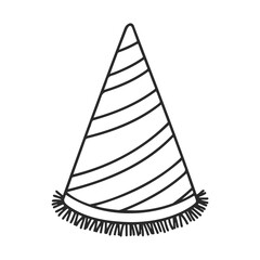 Poster - Striped party hat with fringe outline illustration on white background – stock vector icon in line style