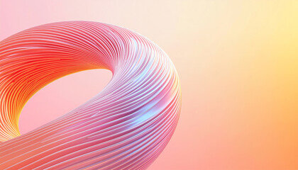 Poster - A colorful, abstract 3D shape with smooth, flowing lines twists gracefully against a soft gradient background, creating a modern, artistic visual