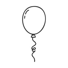 Poster - Simple black and white balloon icon with curved string – stock vector icon in line style