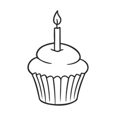 Poster - Line art of a birthday cupcake with candle on white background – stock vector icon in line style