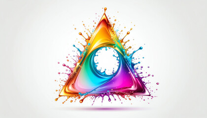 Poster - Colorful splash art forms a vibrant triangle, showcasing dynamic fluid shapes and bright hues against a neutral background