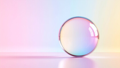 Poster - A reflective sphere displays soft pastel hues, resting on a smooth surface with a gentle light gradient in the background