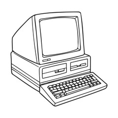 Poster - Vintage monochrome retro computer with crt monitor and keyboard – stock vector icon in line style