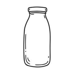 Poster - Minimalist black and white line drawing of an empty milk bottle – stock vector icon in line style