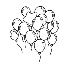Poster - Cluster of hand-drawn balloons with star shape in monochrome – stock vector icon in line style