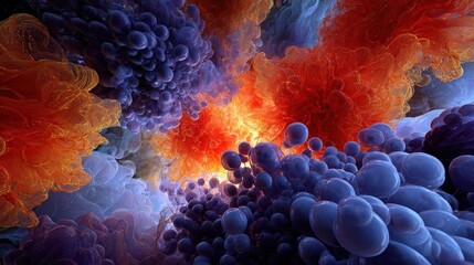 Wall Mural - Vibrant Abstract Bubbles and Fiery Energy