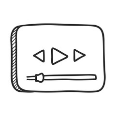 Poster - Hand-drawn video player interface with play buttons and slider icon in black and white – stock vector icon in line style