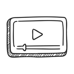 Poster - Hand-drawn video player icon with play button and slider design – stock vector icon in line style