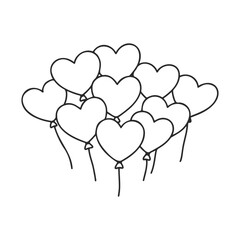 Poster - Heart-shaped balloons drawing illustration in black and white – stock vector icon in line style