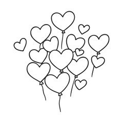 Poster - Heart-shaped balloons line art for valentine's day or romantic celebrations – stock vector icon in line style