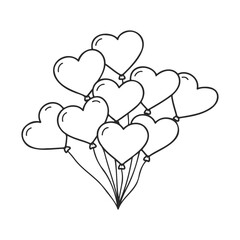 Poster - Heart shaped balloons illustration: celebratory and festive outline design – stock vector icon in line style