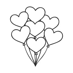 Poster - Heart-shaped balloon bouquet outline for valentine's celebration and decor ideas – stock vector icon in line style