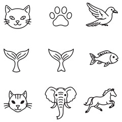Poster - Collection of black and white line art animal icons and emblems for various design projects