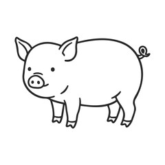 Wall Mural - Cartoon pig outline illustration on white background – stock vector icon in line style