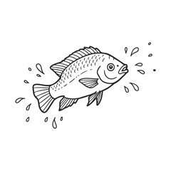 Cartoon fish with splashing water on white background – stock vector icon in line style