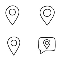 Poster - Location and map pin icons in minimalist black and white design – stock vector icon in line style