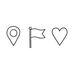 Poster - Simple heart, flag, and location pin icons in black and white – stock vector icon in line style